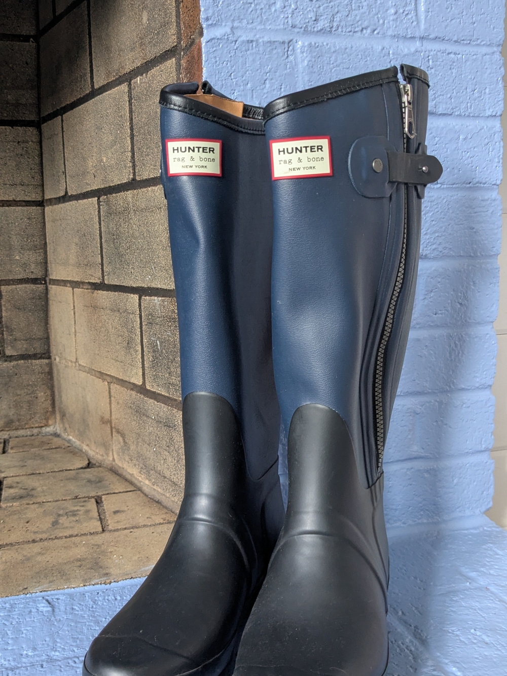 Hunter rag & bone New York Tall Rain Boots Blue & Black US 6